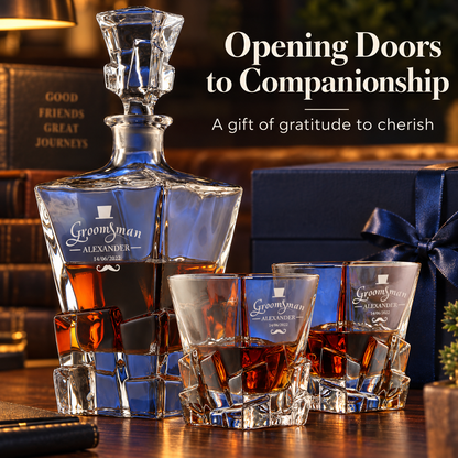 Groomsman Gift – Rocks Decanter Set with 4 Glasses & Wooden Box – image 16