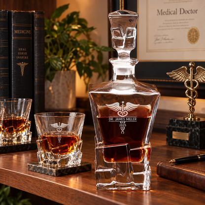Healthcare Company Gifts – Rocks Decanter Set with 4 Glasses & Wooden Box – image 06