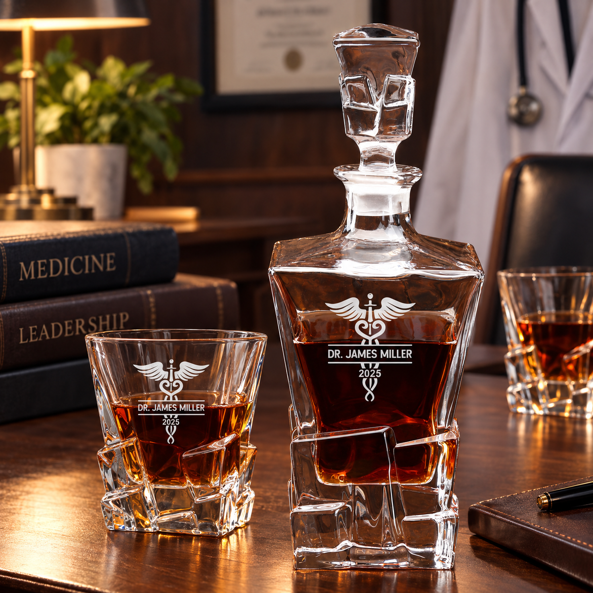Healthcare Company Gifts – Rocks Decanter Set with 4 Glasses & Wooden Box – image 10