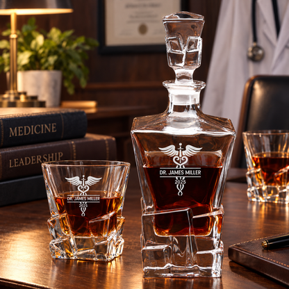 Healthcare Company Gifts – Rocks Decanter Set with 4 Glasses & Wooden Box – image 10