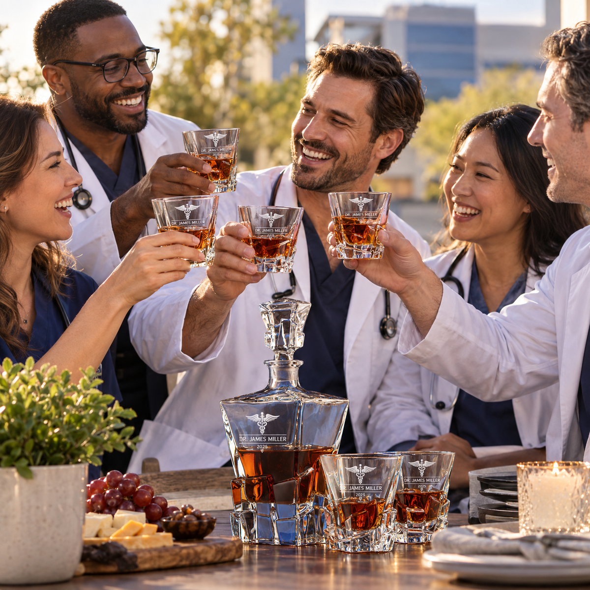 Healthcare Company Gifts – Rocks Decanter Set with 4 Glasses & Wooden Box product image