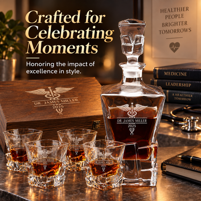 Healthcare Company Gifts – Rocks Decanter Set with 4 Glasses & Wooden Box – image 18