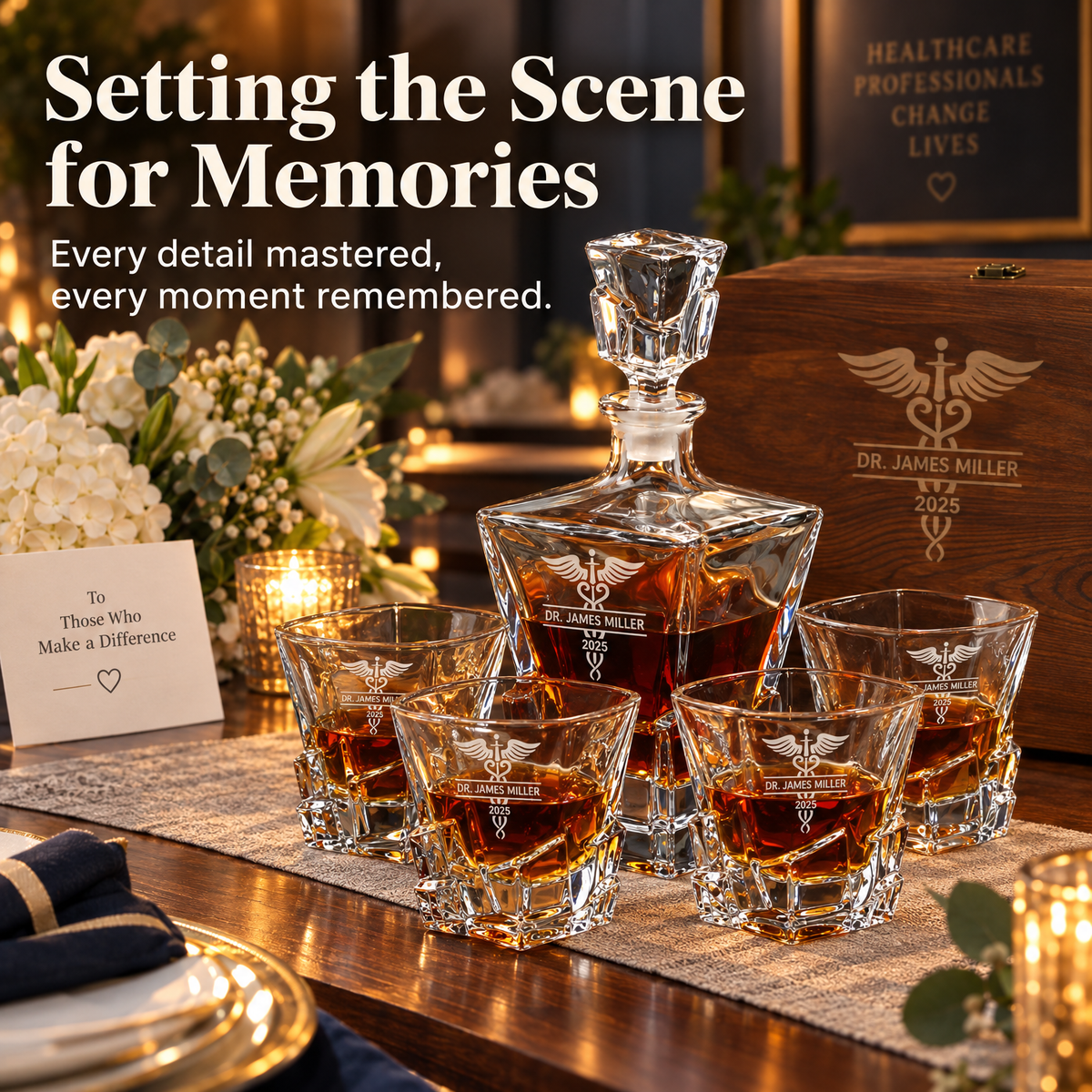Healthcare Company Gifts – Rocks Decanter Set with 4 Glasses & Wooden Box product image