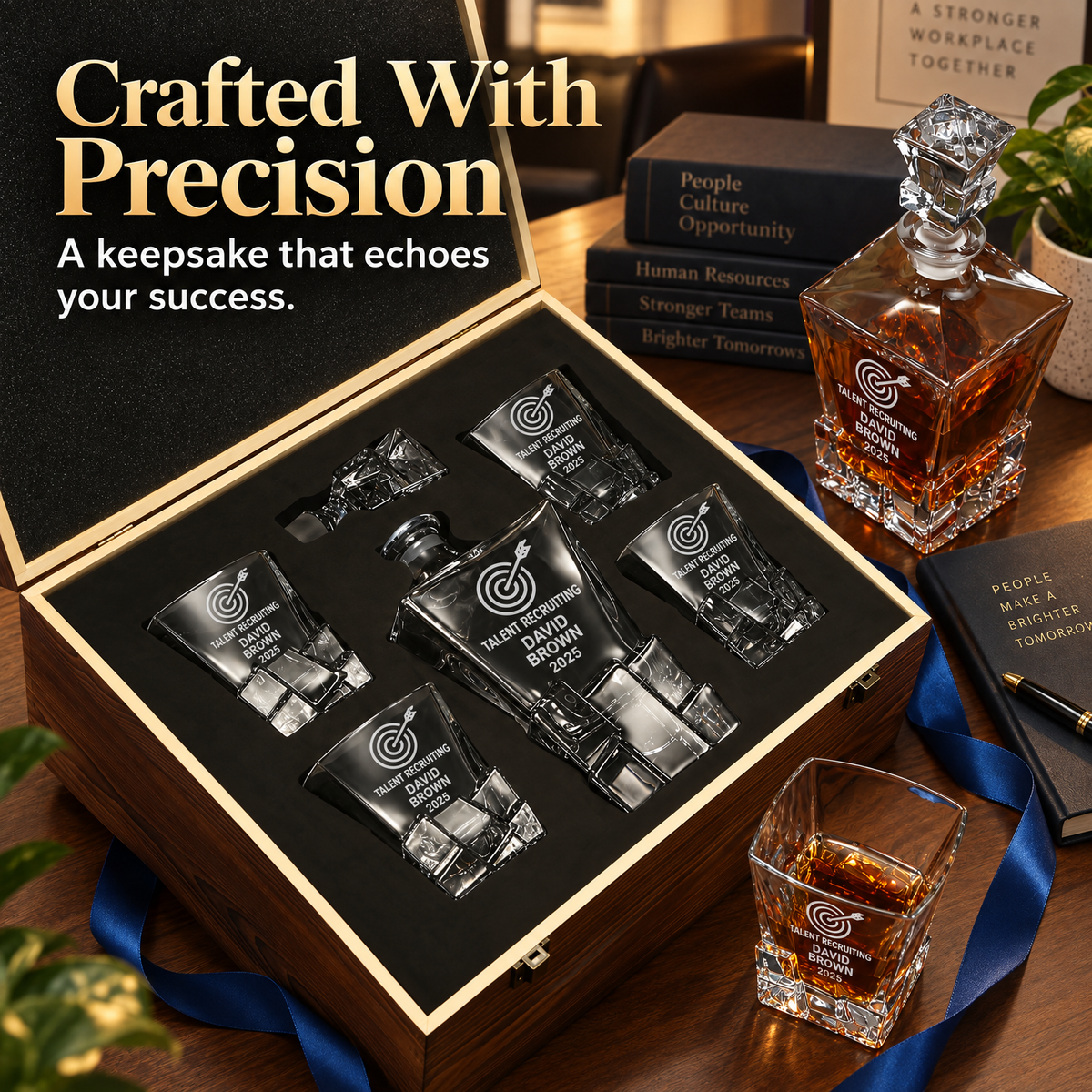 Human Resources Company Gifts – Rocks Decanter Set with 4 Glasses & Wooden Box product image