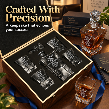 Human Resources Company Gifts – Rocks Decanter Set with 4 Glasses & Wooden Box – image 12