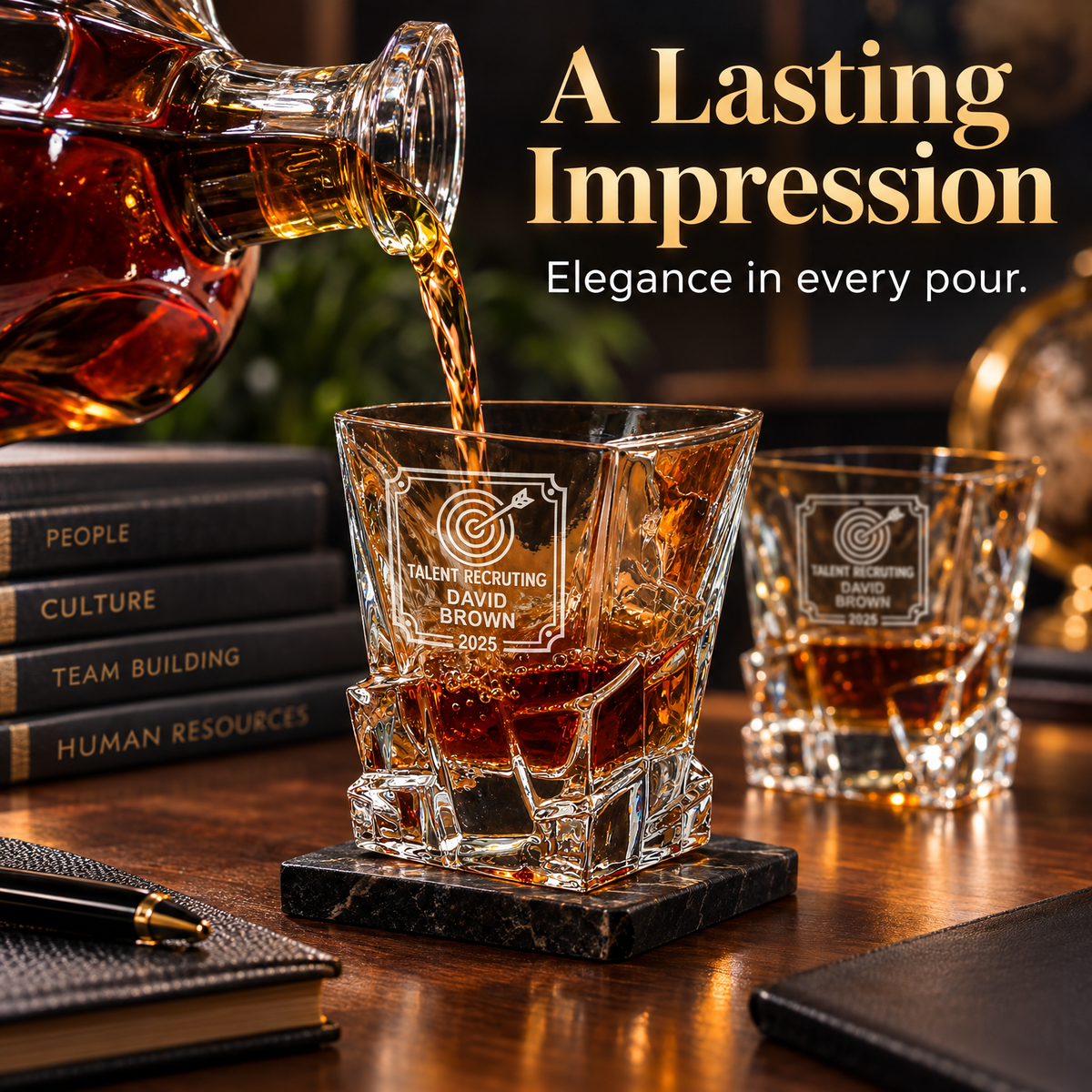 Human Resources Company Gifts – Rocks Decanter Set with 4 Glasses & Wooden Box – image 14