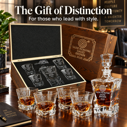 Human Resources Company Gifts – Rocks Decanter Set with 4 Glasses & Wooden Box – image 16
