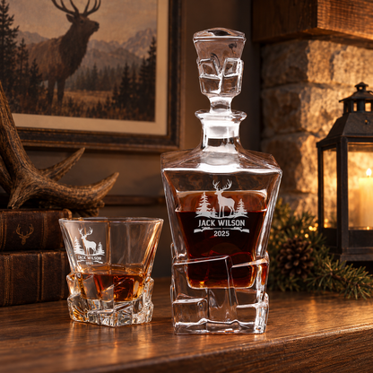 Gift for Hunters – Rocks Decanter Set with 4 Glasses & Wooden Box – image 06