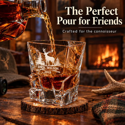 Gift for Hunters – Rocks Decanter Set with 4 Glasses & Wooden Box – image 14