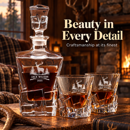 Gift for Hunters – Rocks Decanter Set with 4 Glasses & Wooden Box – image 18