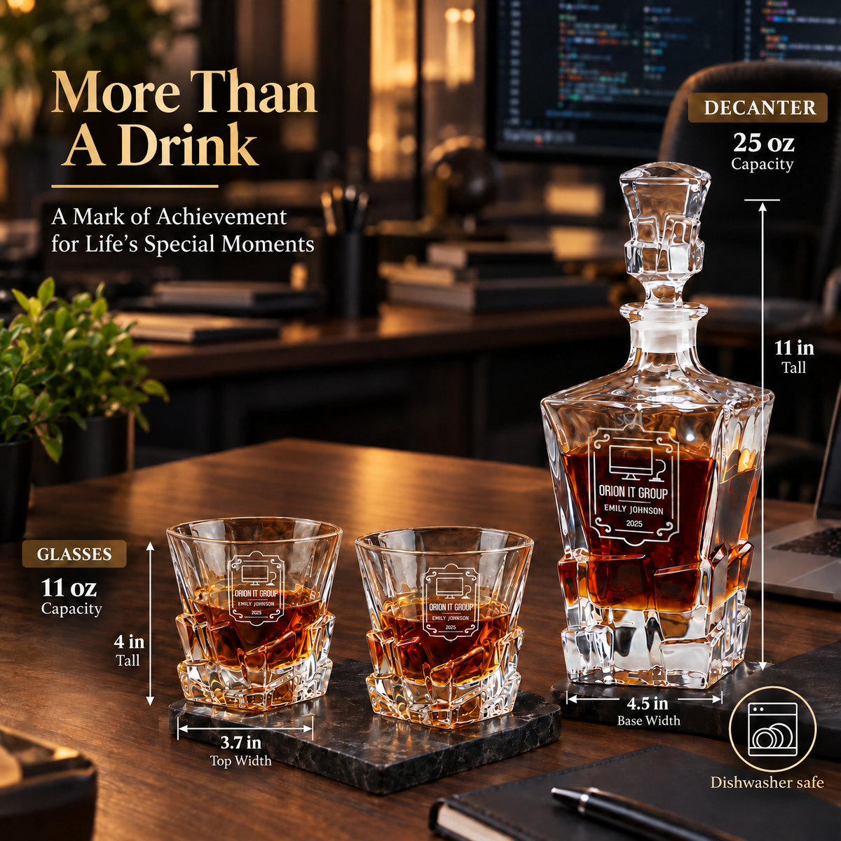 Technology Company Gifts – Rocks Decanter Set with 4 Glasses & Wooden Box – image 02