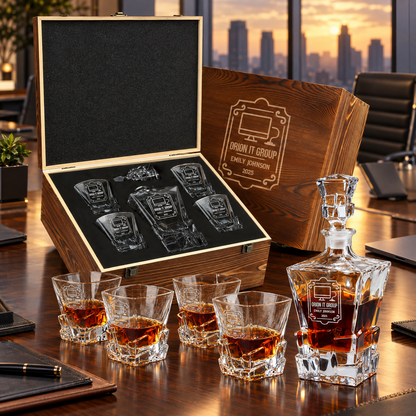 Technology Company Gifts – Rocks Decanter Set with 4 Glasses & Wooden Box – image 08