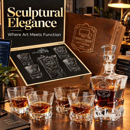 Technology Company Gifts – Rocks Decanter Set with 4 Glasses & Wooden Box – image 18