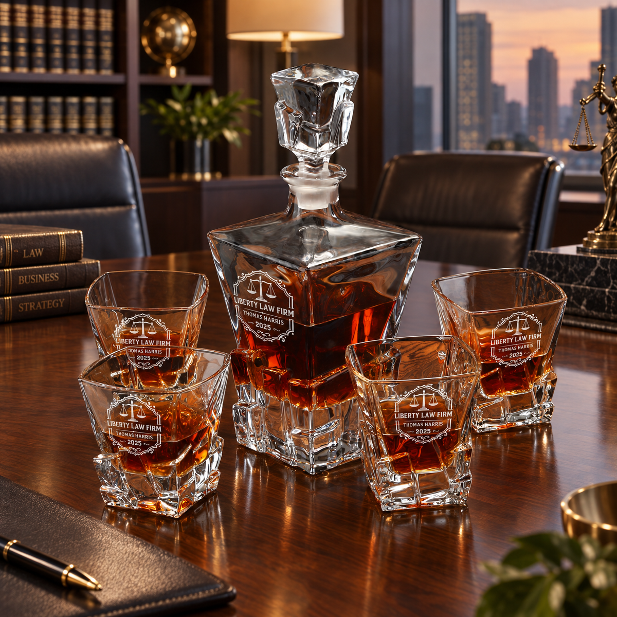 Legal Company Gifts – Rocks Decanter Set with 4 Glasses & Wooden Box – image 08