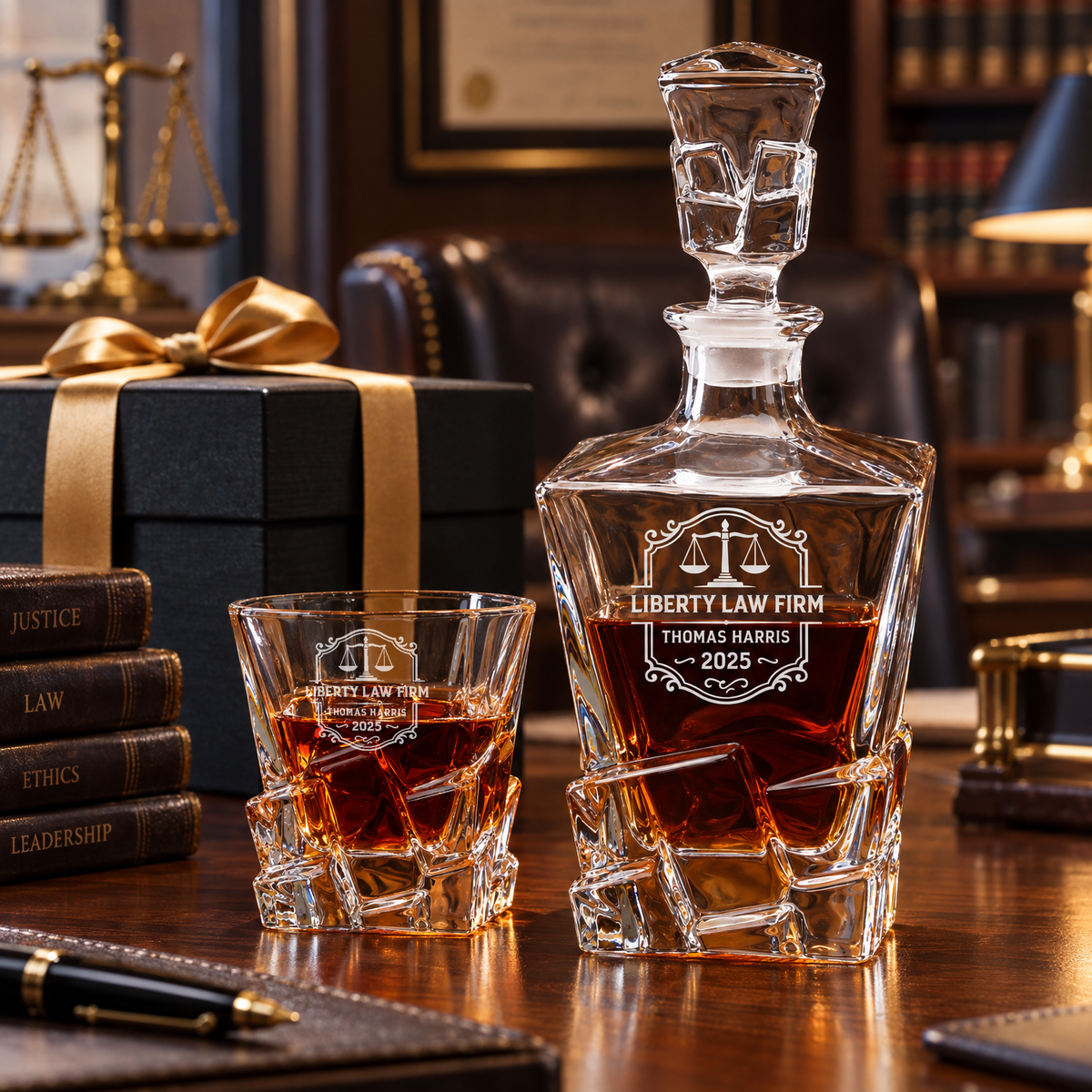 Legal Company Gifts – Rocks Decanter Set with 4 Glasses & Wooden Box – image 10