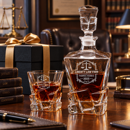 Legal Company Gifts – Rocks Decanter Set with 4 Glasses & Wooden Box – image 10