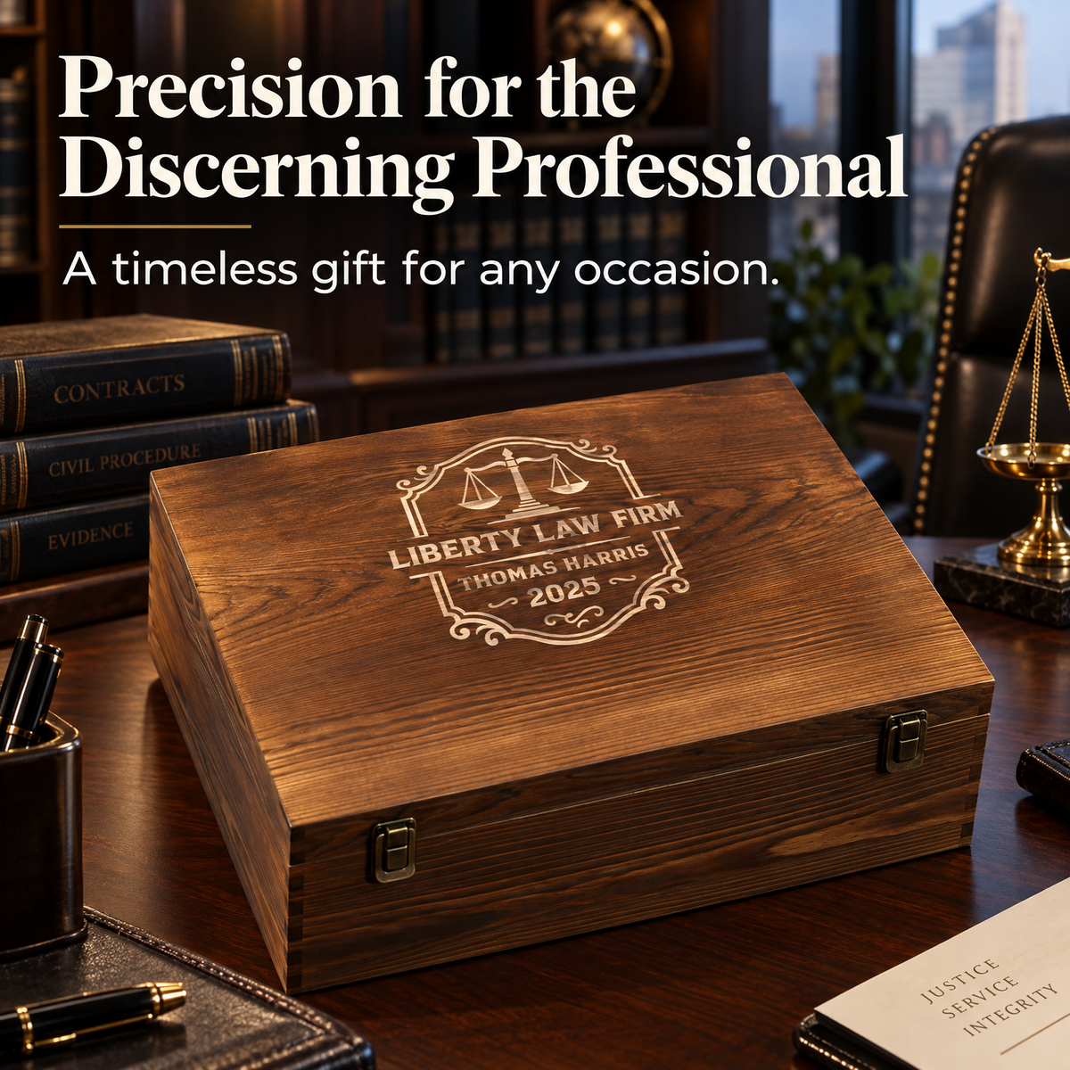 Legal Company Gifts – Rocks Decanter Set with 4 Glasses & Wooden Box product image