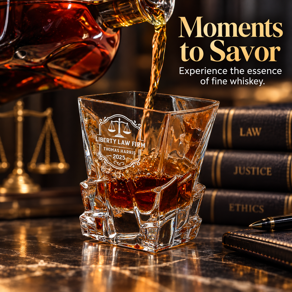Legal Company Gifts – Rocks Decanter Set with 4 Glasses & Wooden Box product image