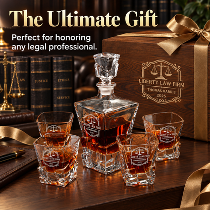 Legal Company Gifts – Rocks Decanter Set with 4 Glasses & Wooden Box – image 16