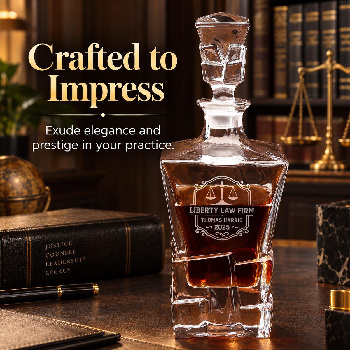 Legal Company Gifts – Rocks Decanter Set with 4 Glasses & Wooden Box product image