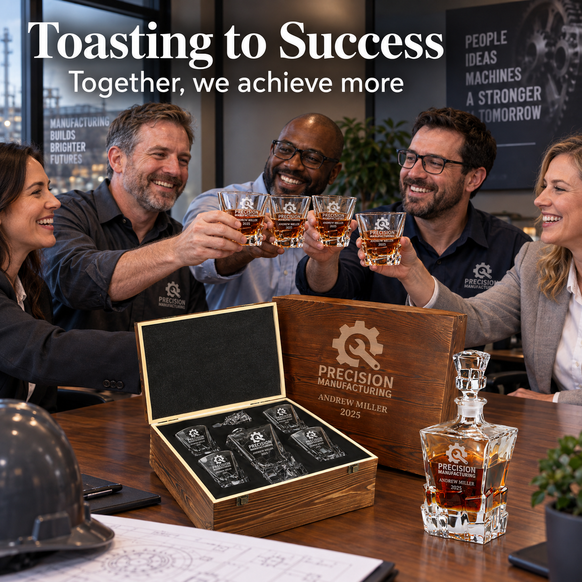 Manufacturing Company Gifts – Rocks Decanter Set with 4 Glasses & Wooden Box – image 05