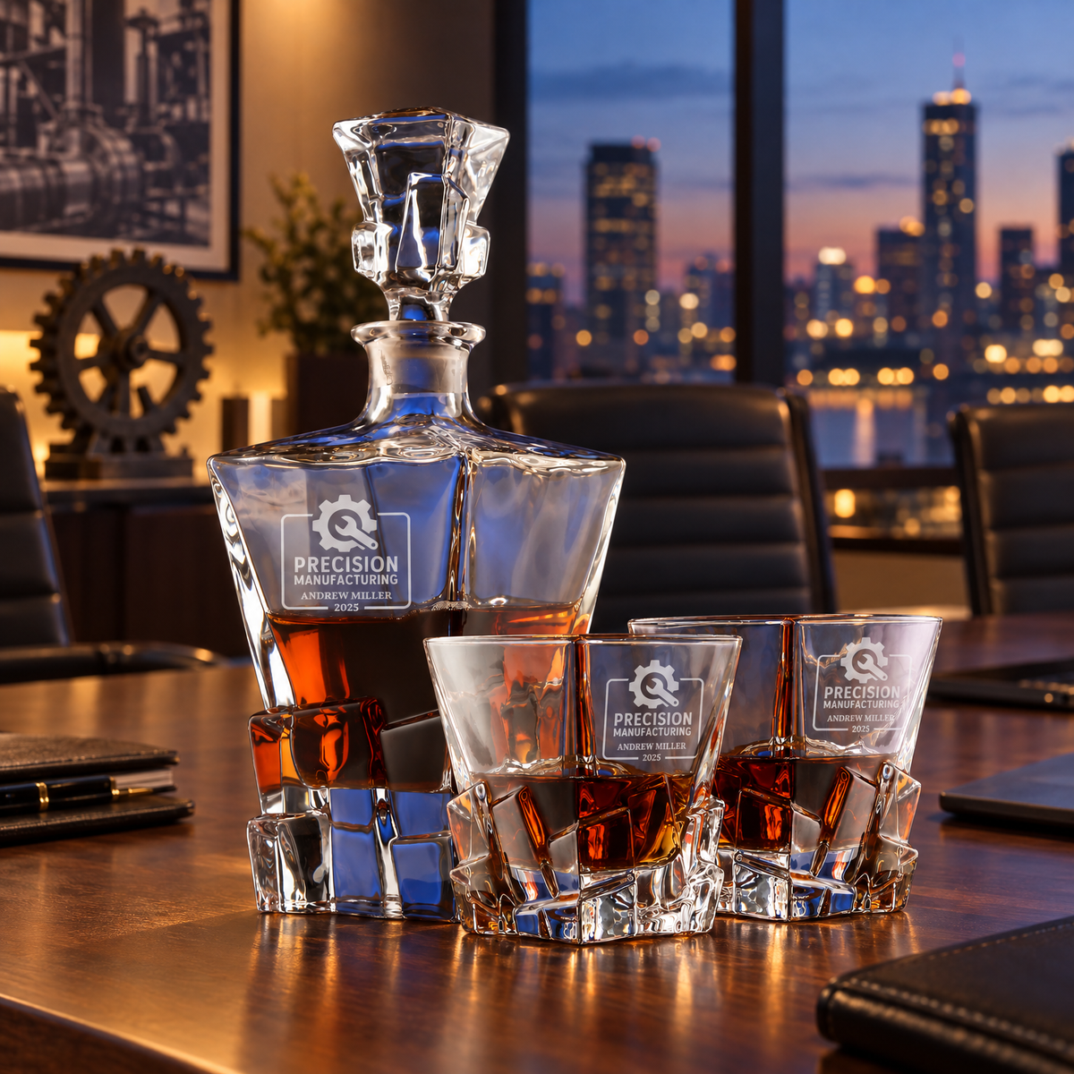 Manufacturing Company Gifts – Rocks Decanter Set with 4 Glasses & Wooden Box product image