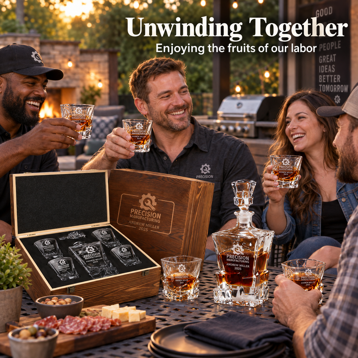 Manufacturing Company Gifts – Rocks Decanter Set with 4 Glasses & Wooden Box product image