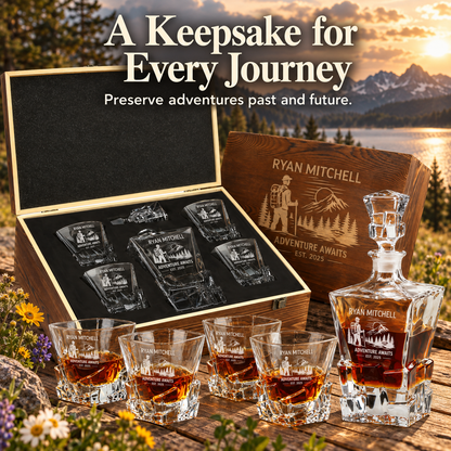 Gift for Outdoorsmen – Rocks Decanter Set with 4 Glasses & Wooden Box – image 16