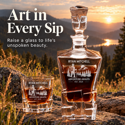 Gift for Outdoorsmen – Rocks Decanter Set with 4 Glasses & Wooden Box – image 18