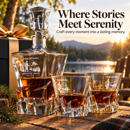 Gift for Outdoorsmen – Rocks Decanter Set with 4 Glasses & Wooden Box – image 20