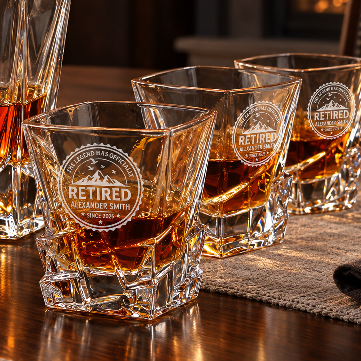 Retirement Gift – Rocks Decanter Set with 4 Glasses & Wooden Box product image