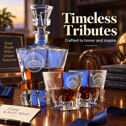 Retirement Gift – Rocks Decanter Set with 4 Glasses & Wooden Box – image 16