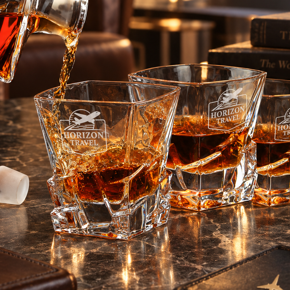 Travel & Hospitality Company Gifts – Rocks Decanter Set with 4 Glasses & Wooden Box product image