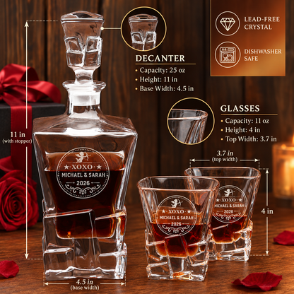 Valentine's Day Gift – Rocks Decanter Set with 4 Glasses & Wooden Box – image 02