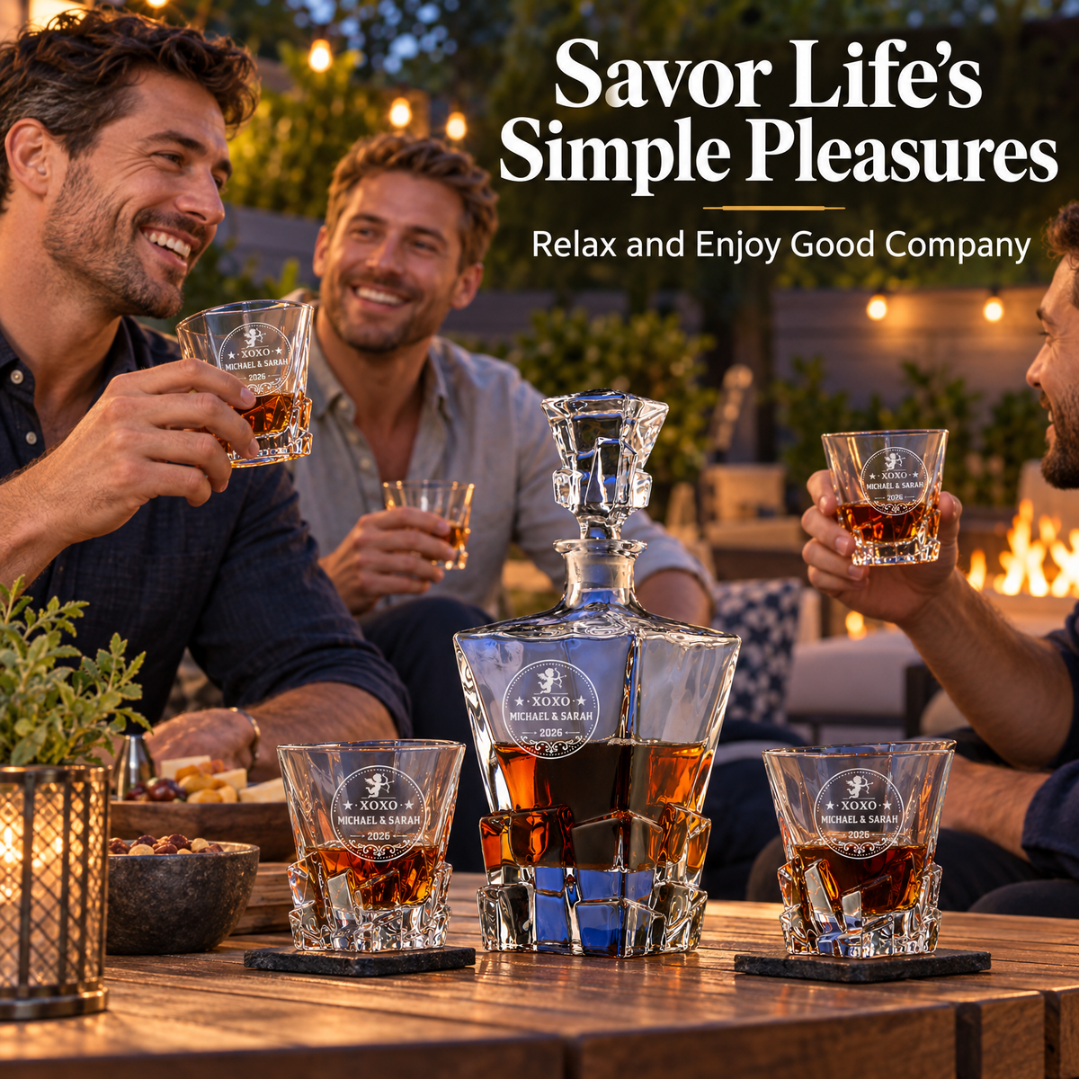 Valentine's Day Gift – Rocks Decanter Set with 4 Glasses & Wooden Box product image