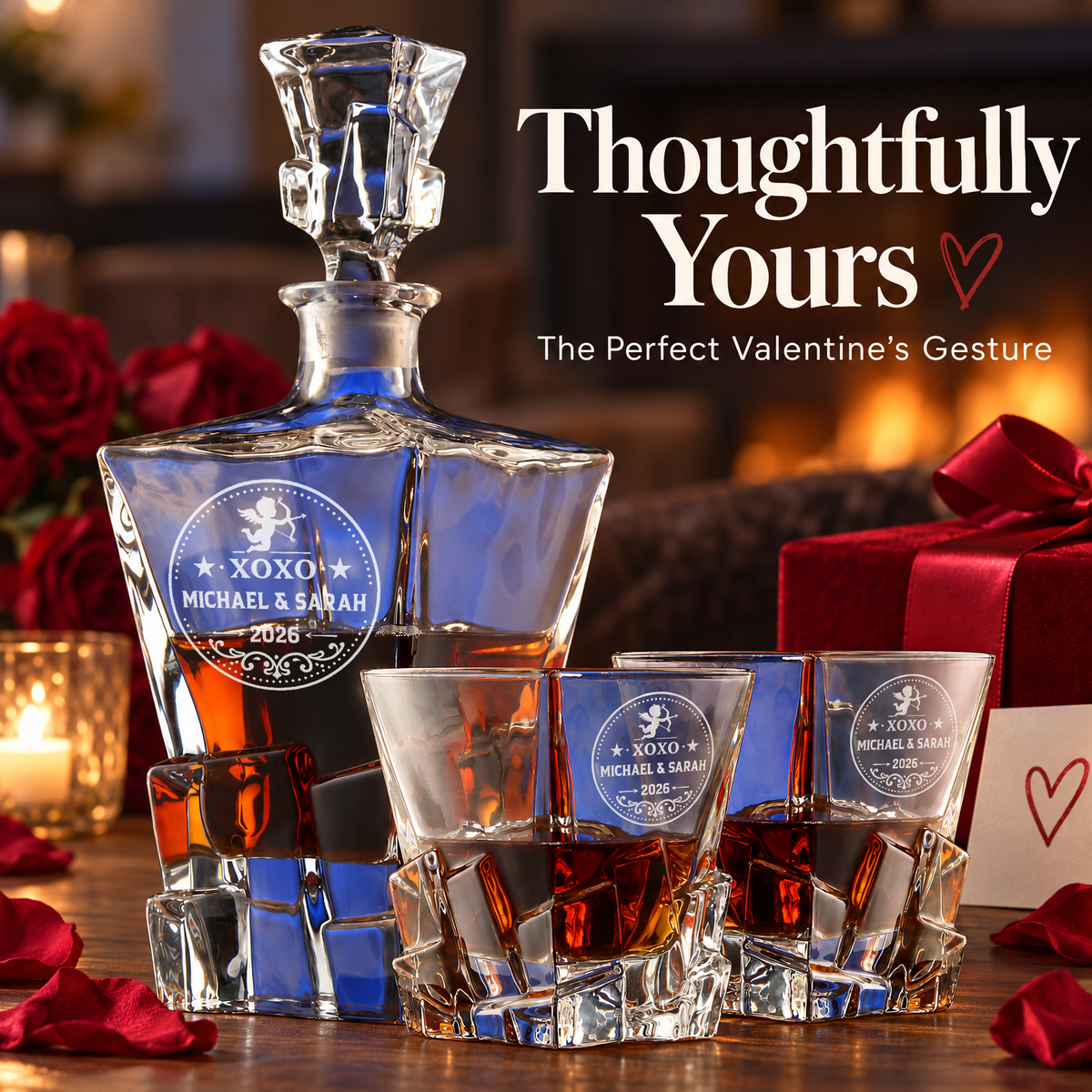 Valentine's Day Gift – Rocks Decanter Set with 4 Glasses & Wooden Box – image 16
