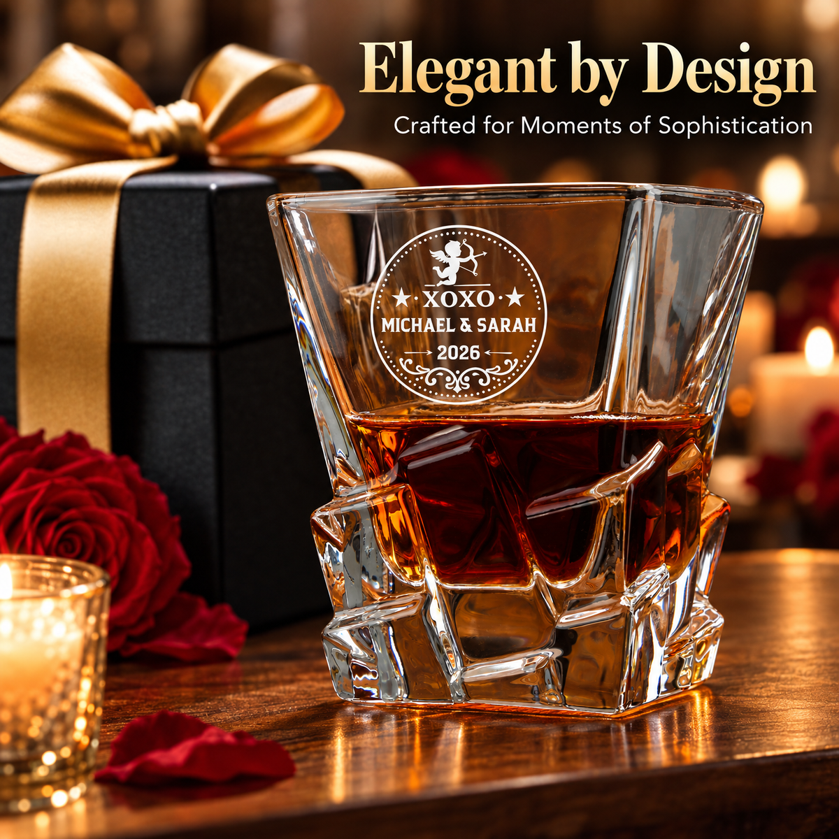 Valentine's Day Gift – Rocks Decanter Set with 4 Glasses & Wooden Box product image