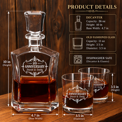 Anniversary Gift – Slick Decanter Set with 2 Glasses, 9 Whiskey Stones & Wooden Box – image 02