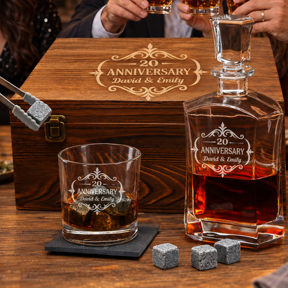 Anniversary Gift – Slick Decanter Set with 2 Glasses, 9 Whiskey Stones & Wooden Box – image 07