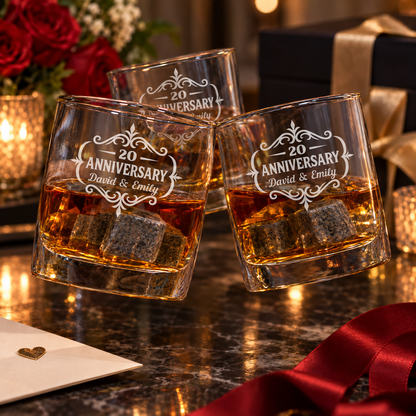 Anniversary Gift – Slick Decanter Set with 2 Glasses, 9 Whiskey Stones & Wooden Box – image 08