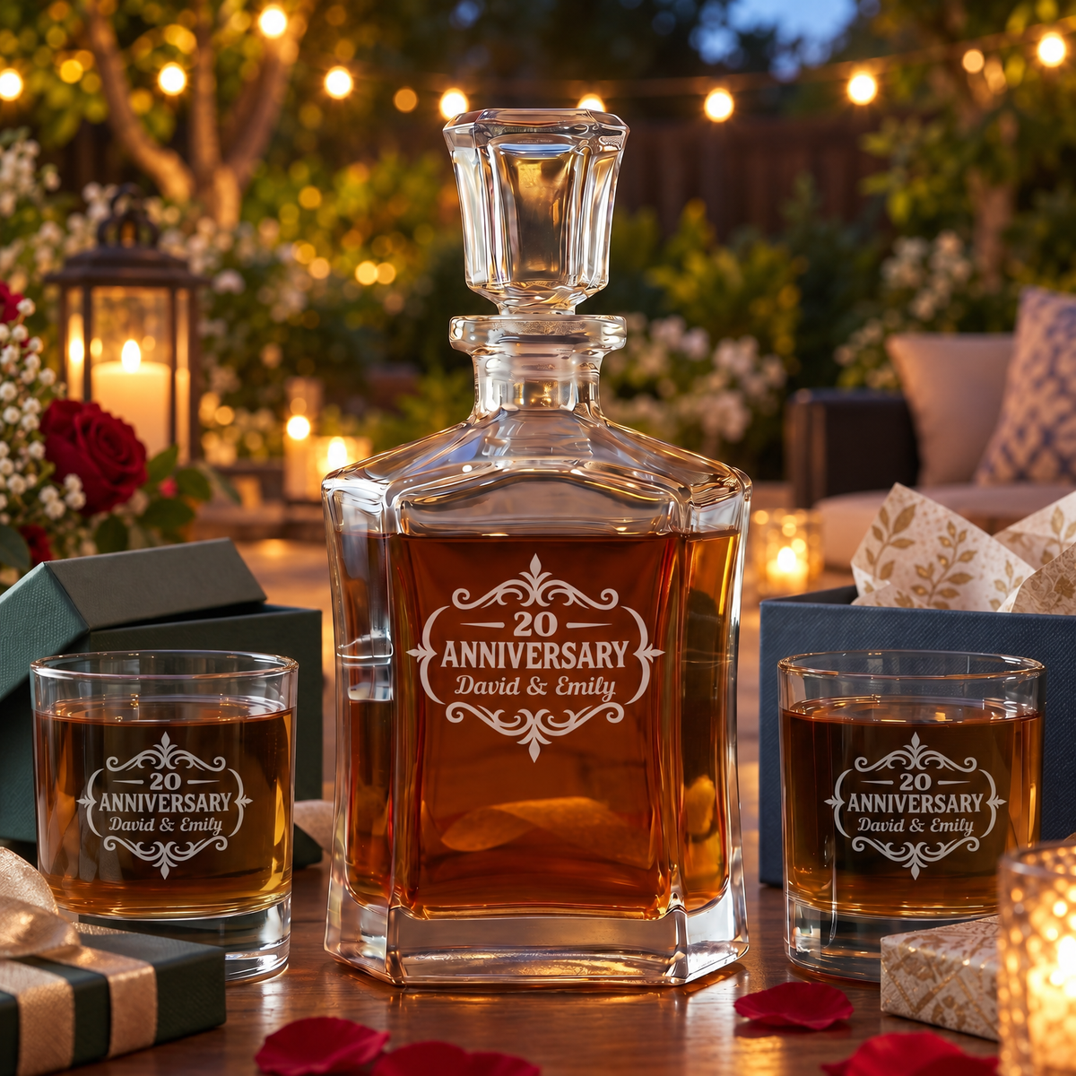 Anniversary Gift – Slick Decanter Set with 2 Glasses, 9 Whiskey Stones & Wooden Box – image 10