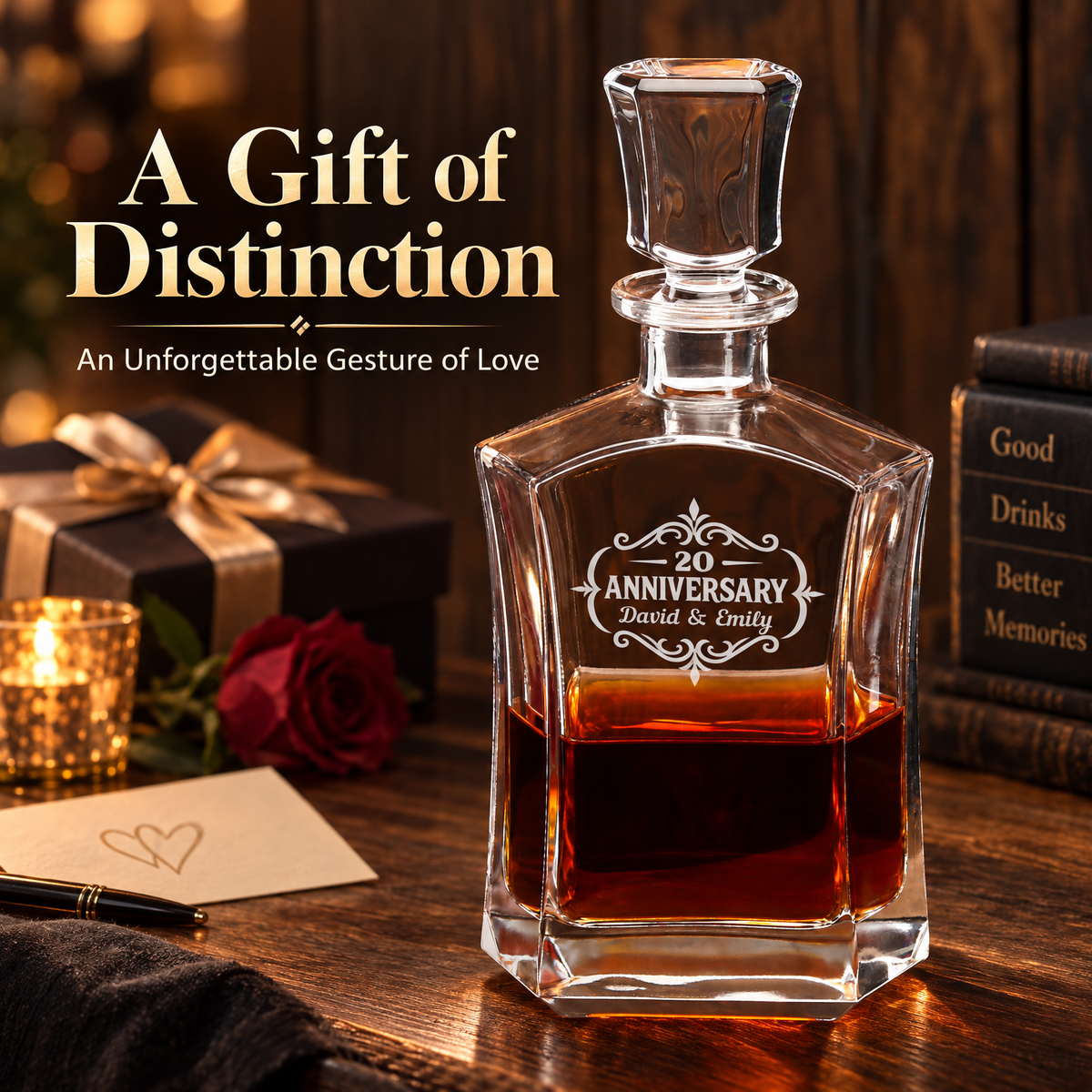 Anniversary Gift – Slick Decanter Set with 2 Glasses, 9 Whiskey Stones & Wooden Box – image 18