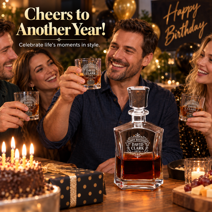 Birthday Gift – Slick Decanter Set with 2 Glasses, 9 Whiskey Stones & Wooden Box – image 03