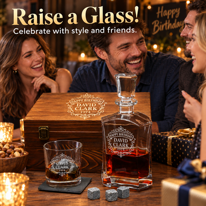 Birthday Gift – Slick Decanter Set with 2 Glasses, 9 Whiskey Stones & Wooden Box – image 07