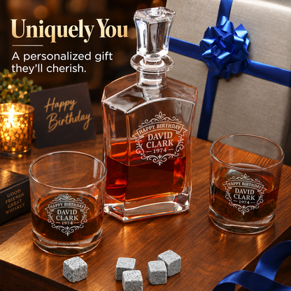 Birthday Gift – Slick Decanter Set with 2 Glasses, 9 Whiskey Stones & Wooden Box – image 16