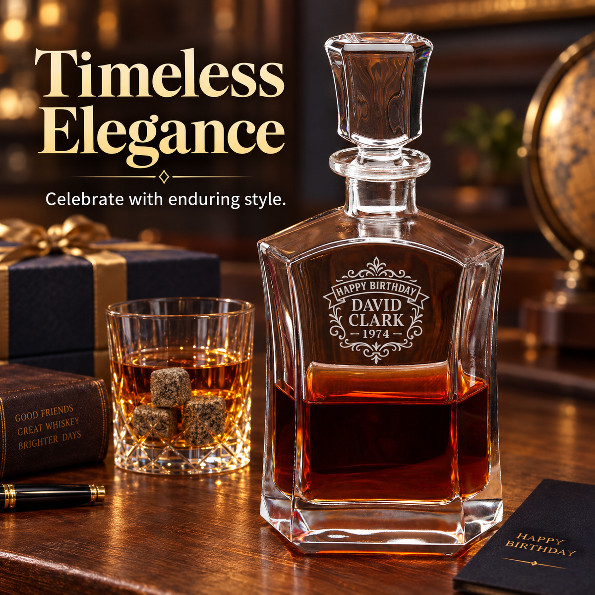 Birthday Gift – Slick Decanter Set with 2 Glasses, 9 Whiskey Stones & Wooden Box – image 18