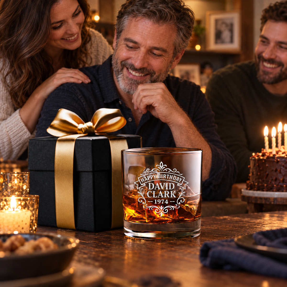 Birthday Gift – Slick Decanter Set with 2 Glasses, 9 Whiskey Stones & Wooden Box product image