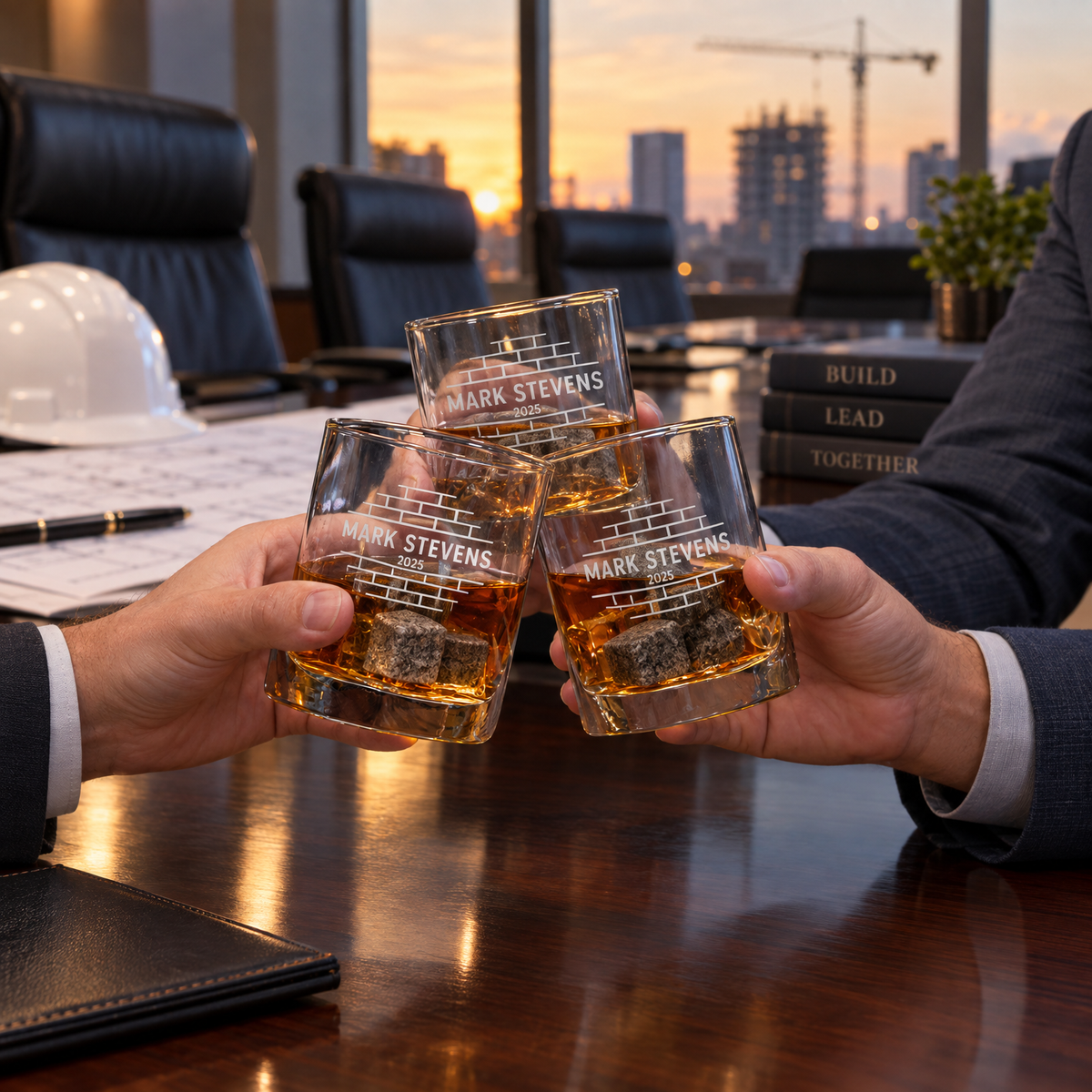 Construction Company Gifts – Slick Decanter Set with 2 Glasses, 9 Whiskey Stones & Wooden Box product image