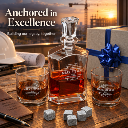 Construction Company Gifts – Slick Decanter Set with 2 Glasses, 9 Whiskey Stones & Wooden Box – image 16