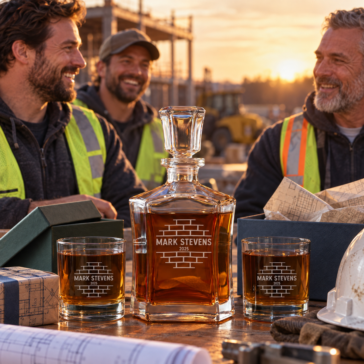 Construction Company Gifts – Slick Decanter Set with 2 Glasses, 9 Whiskey Stones & Wooden Box – image 17
